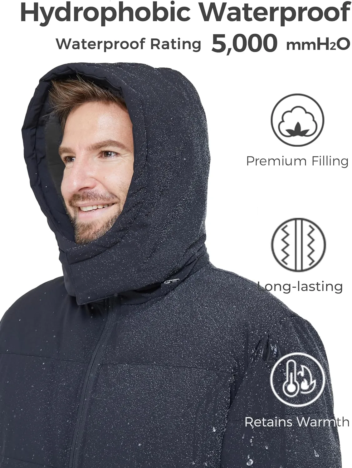 wantdo Men's Warm Puffer Jacket Thicken Waterproof Winter Coat with Detachable Hood