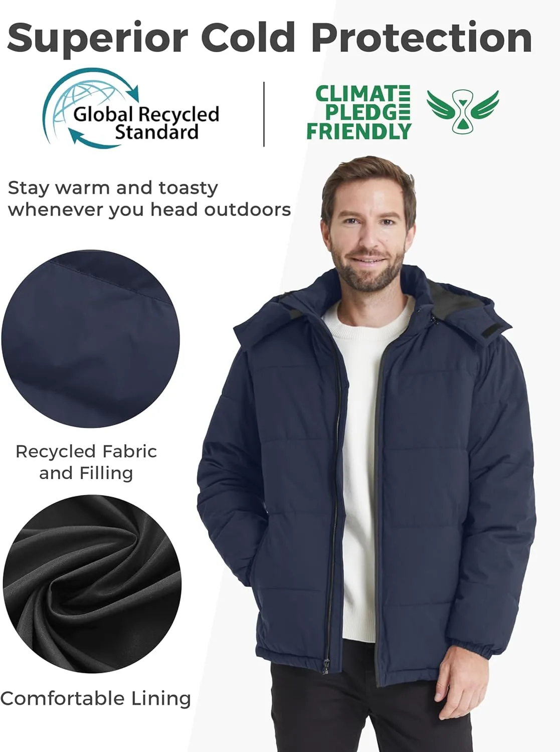 wantdo Men's Warm Puffer Jacket Thicken Waterproof Winter Coat with Detachable Hood