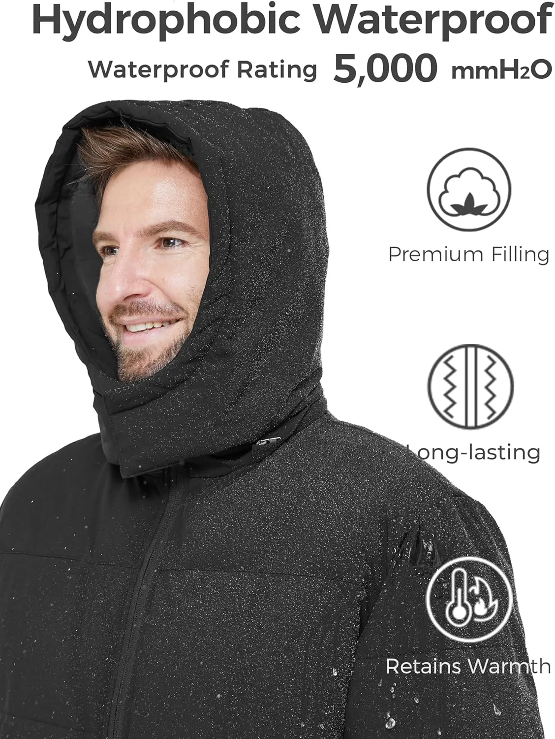 wantdo Men's Warm Puffer Jacket Thicken Waterproof Winter Coat with Detachable Hood