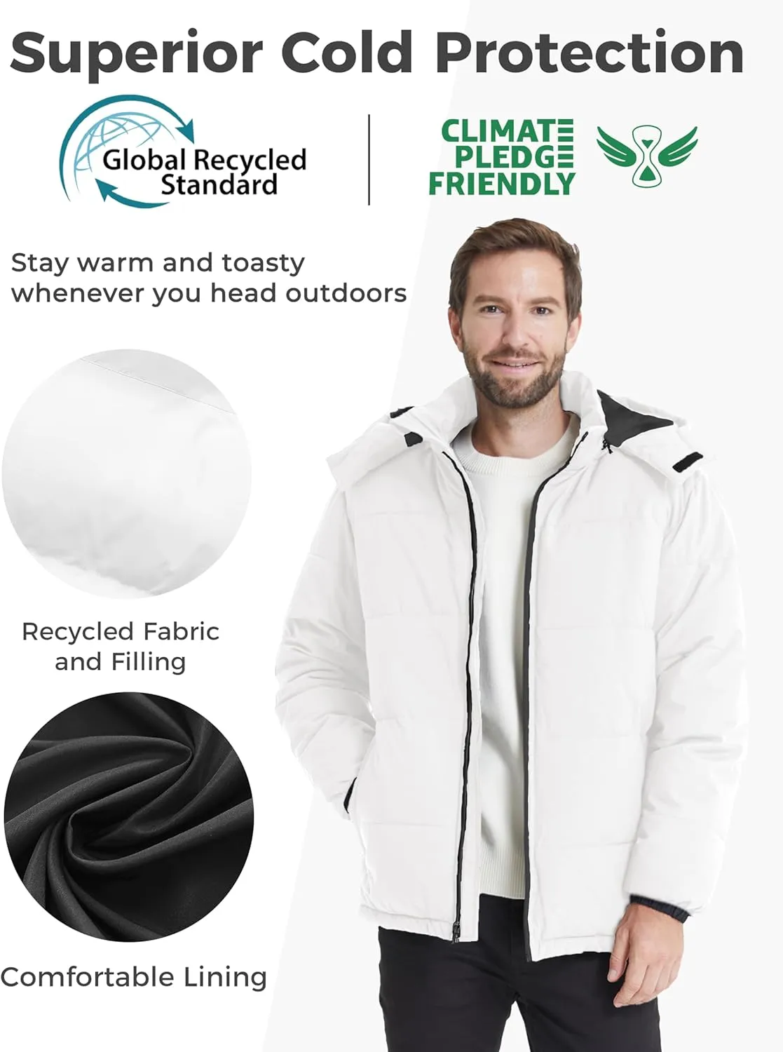 wantdo Men's Warm Puffer Jacket Thicken Waterproof Winter Coat with Detachable Hood