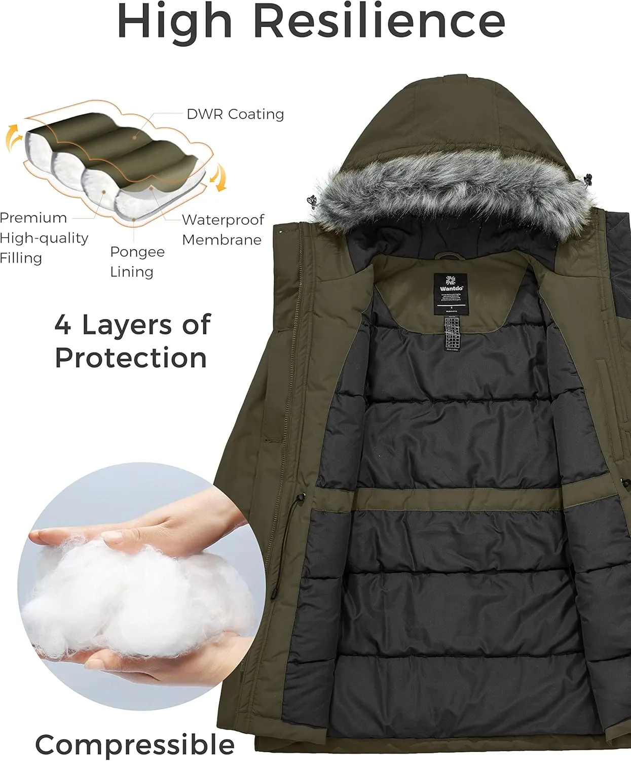 wantdo Women's Hooded Winter Coat Waterproof Warm Long Puffer Jacket Parka