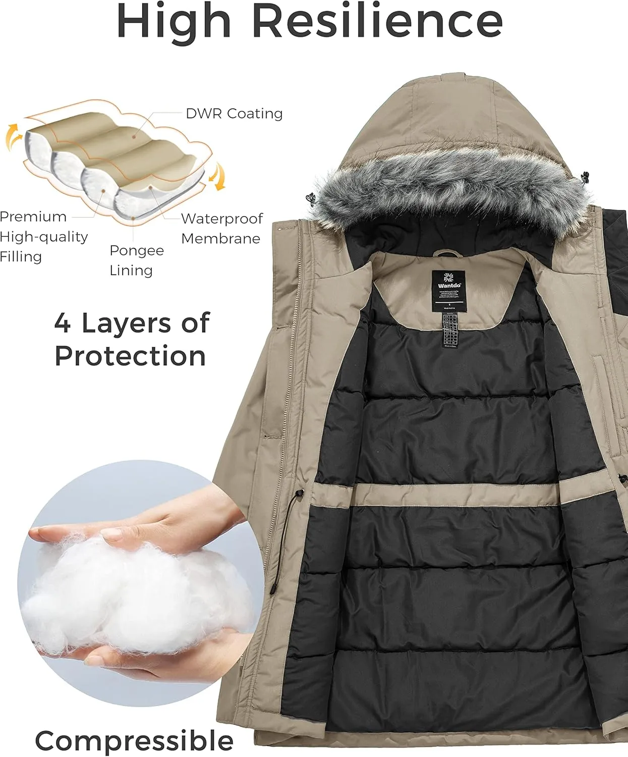 wantdo Women's Hooded Winter Coat Waterproof Warm Long Puffer Jacket Parka