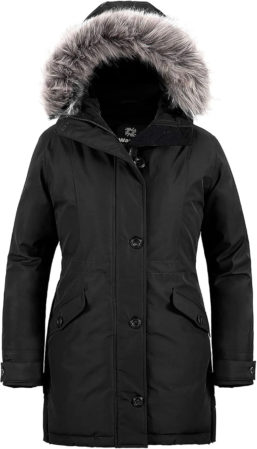 wantdo Women's Hooded Winter Coat Waterproof Warm Long Puffer Jacket Parka
