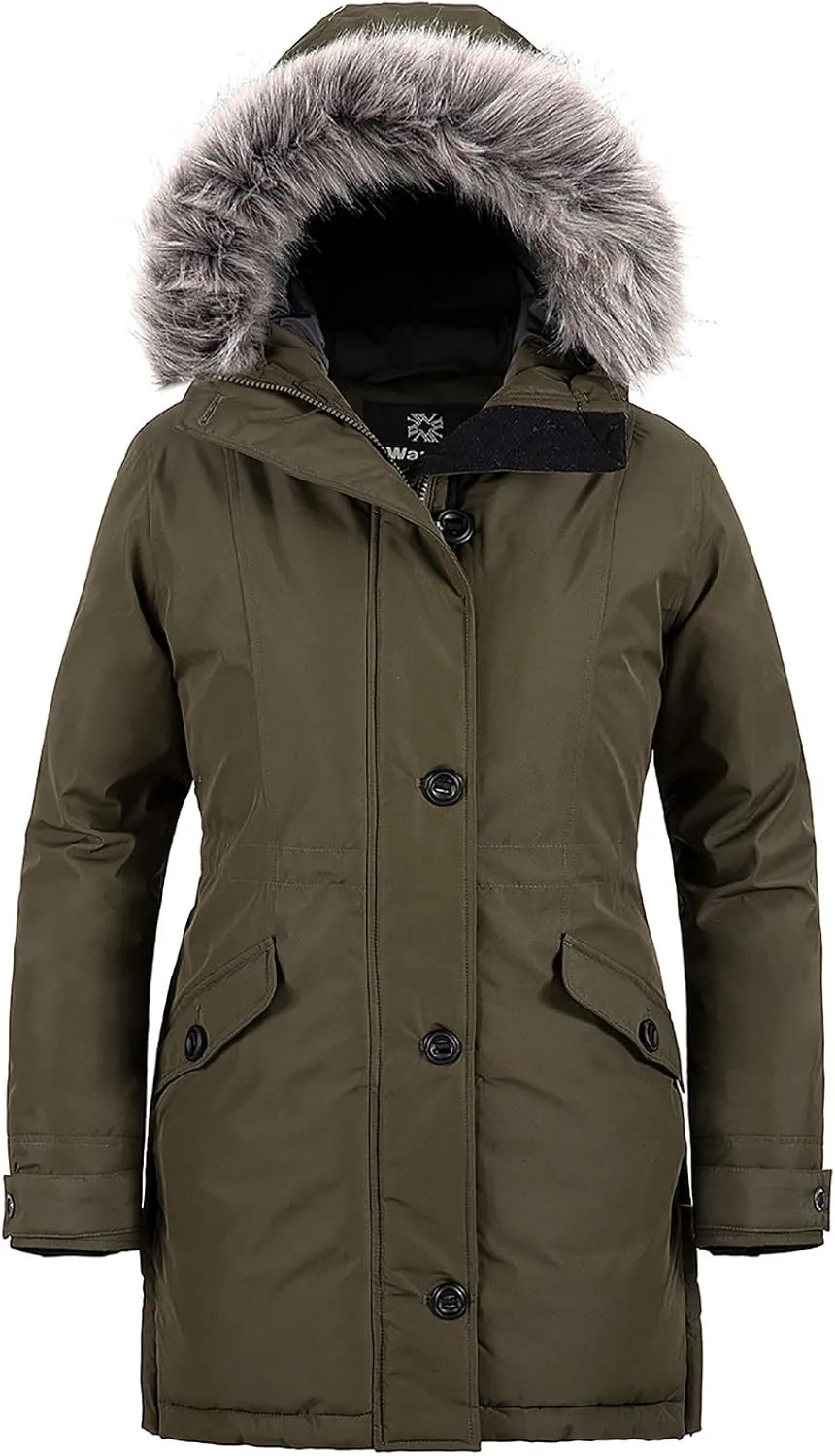 wantdo Women's Hooded Winter Coat Waterproof Warm Long Puffer Jacket Parka