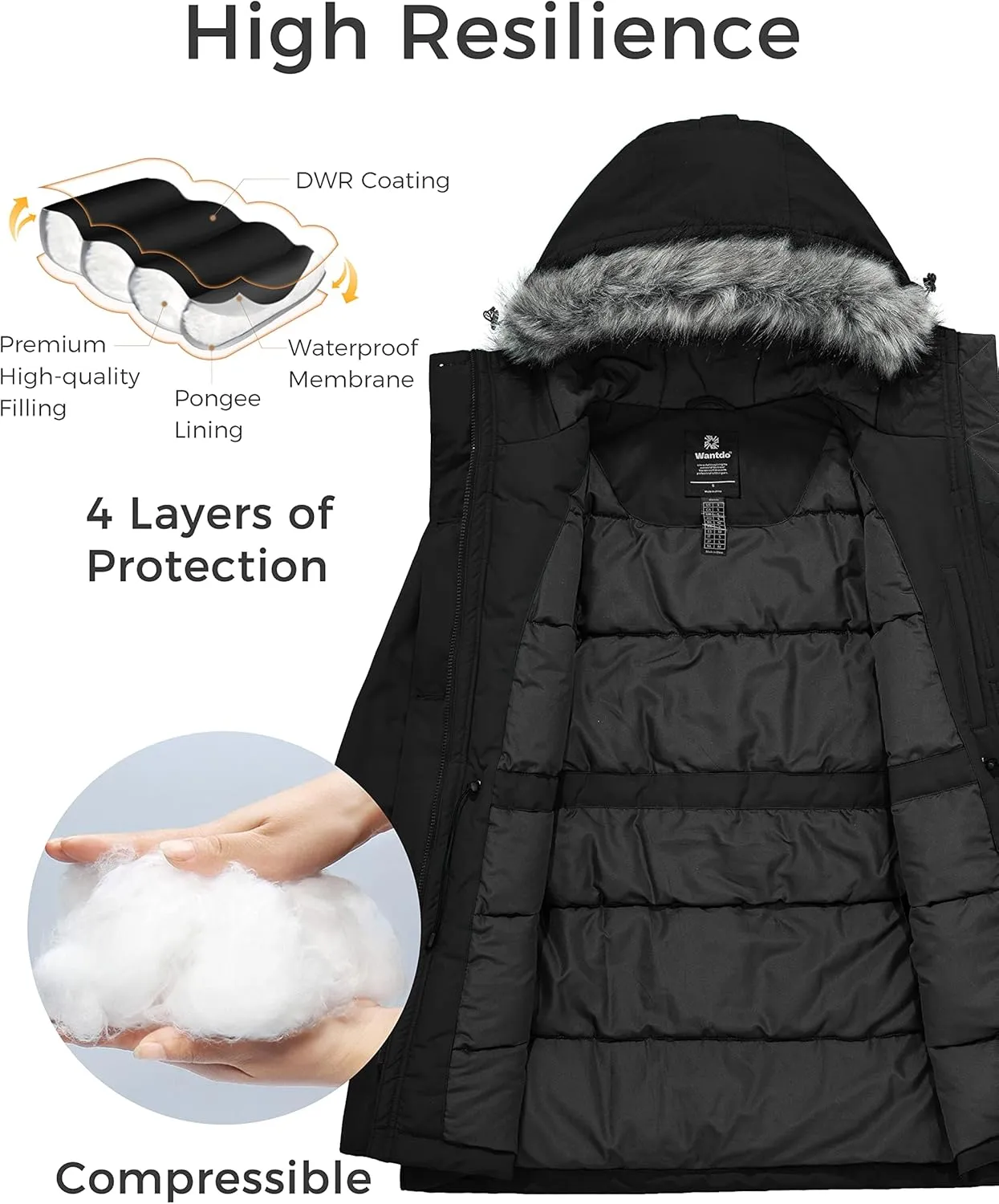 wantdo Women's Hooded Winter Coat Waterproof Warm Long Puffer Jacket Parka