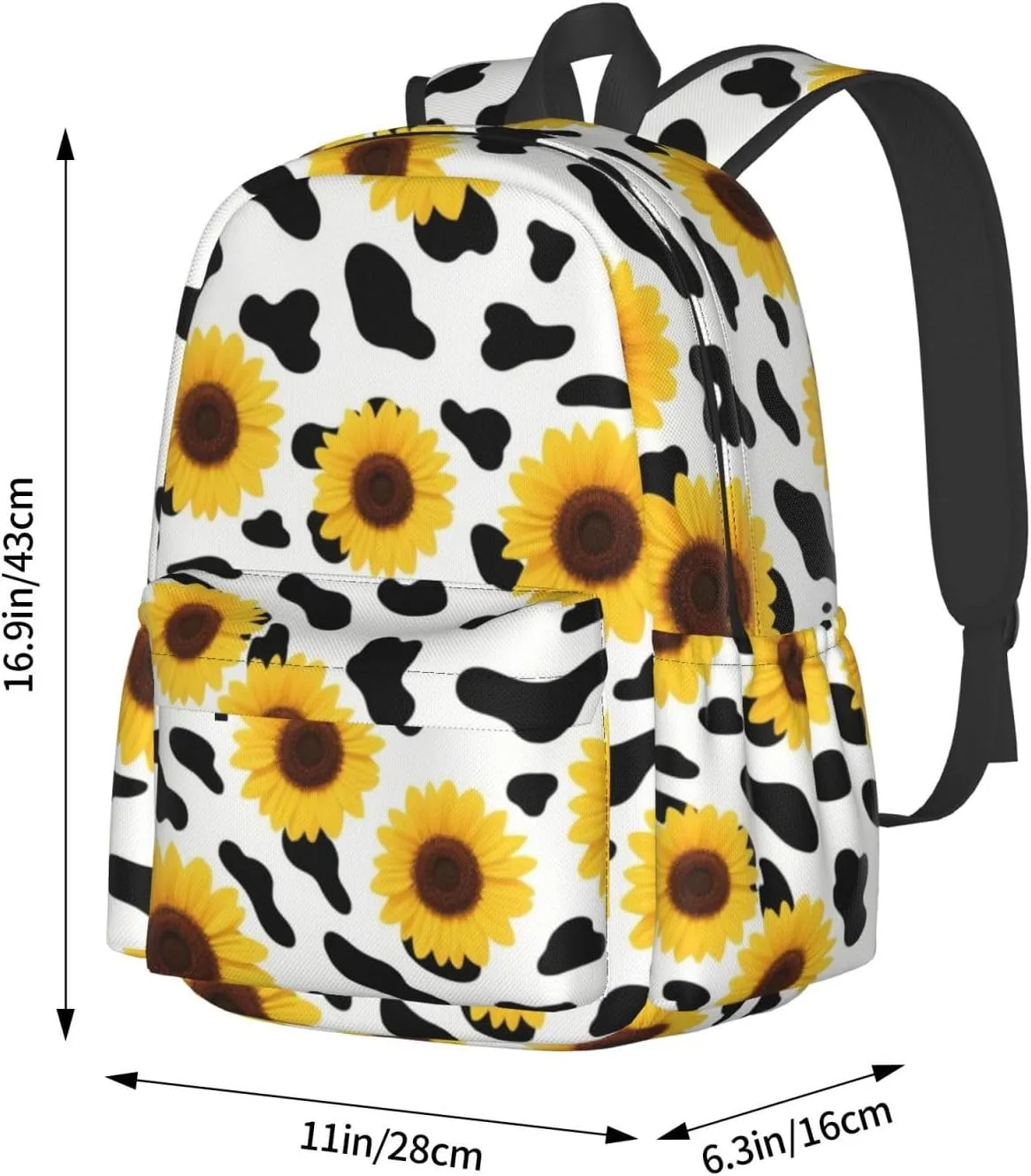Wavy Sunflower Cow Spot Adult Backpacks 15 Inch Laptop Backpack Travel Bag for Men Women Gifts