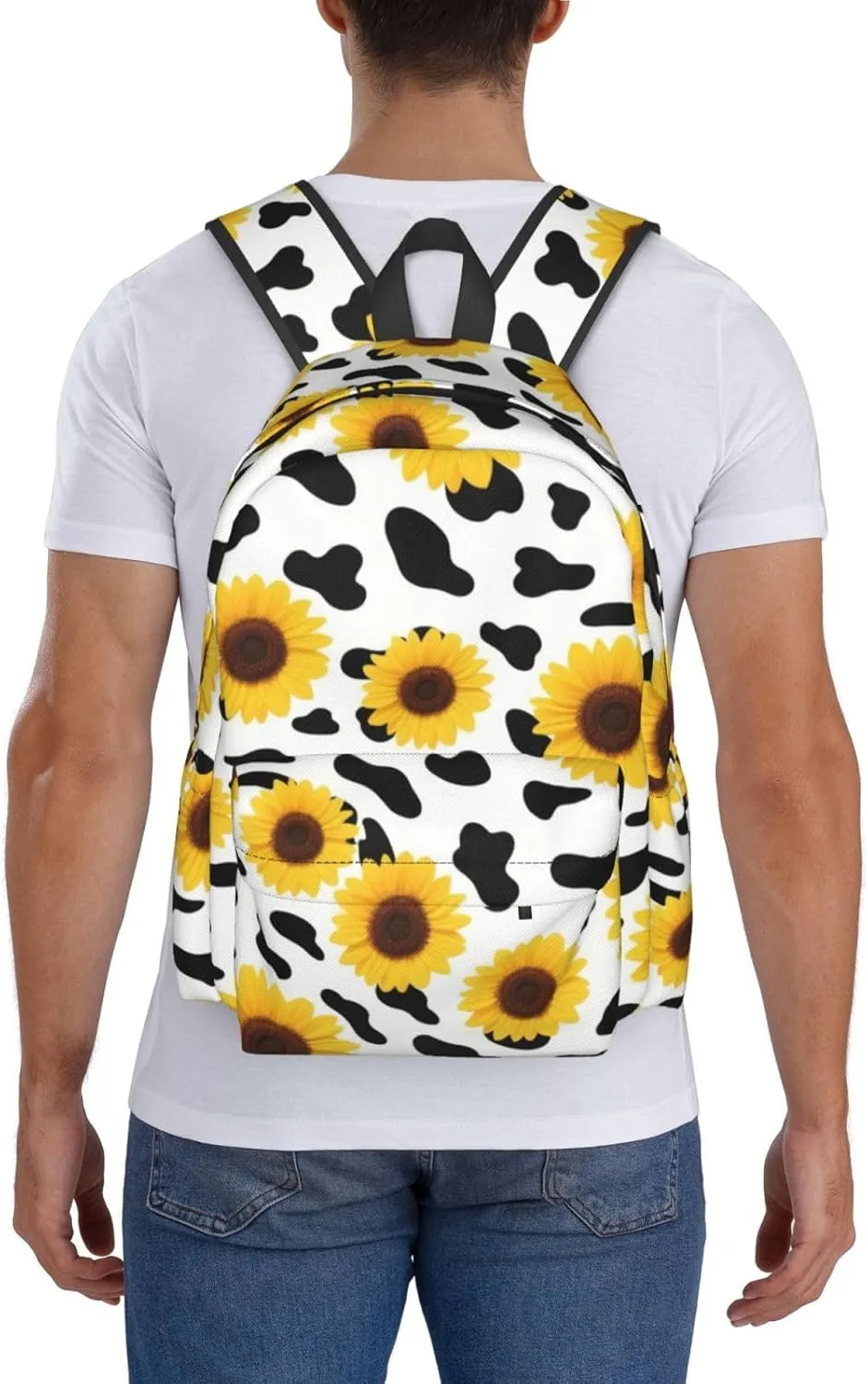 Wavy Sunflower Cow Spot Adult Backpacks 15 Inch Laptop Backpack Travel Bag for Men Women Gifts