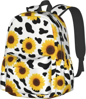 Wavy Sunflower Cow Spot Adult Backpacks 15 Inch Laptop Backpack Travel Bag for Men Women Gifts