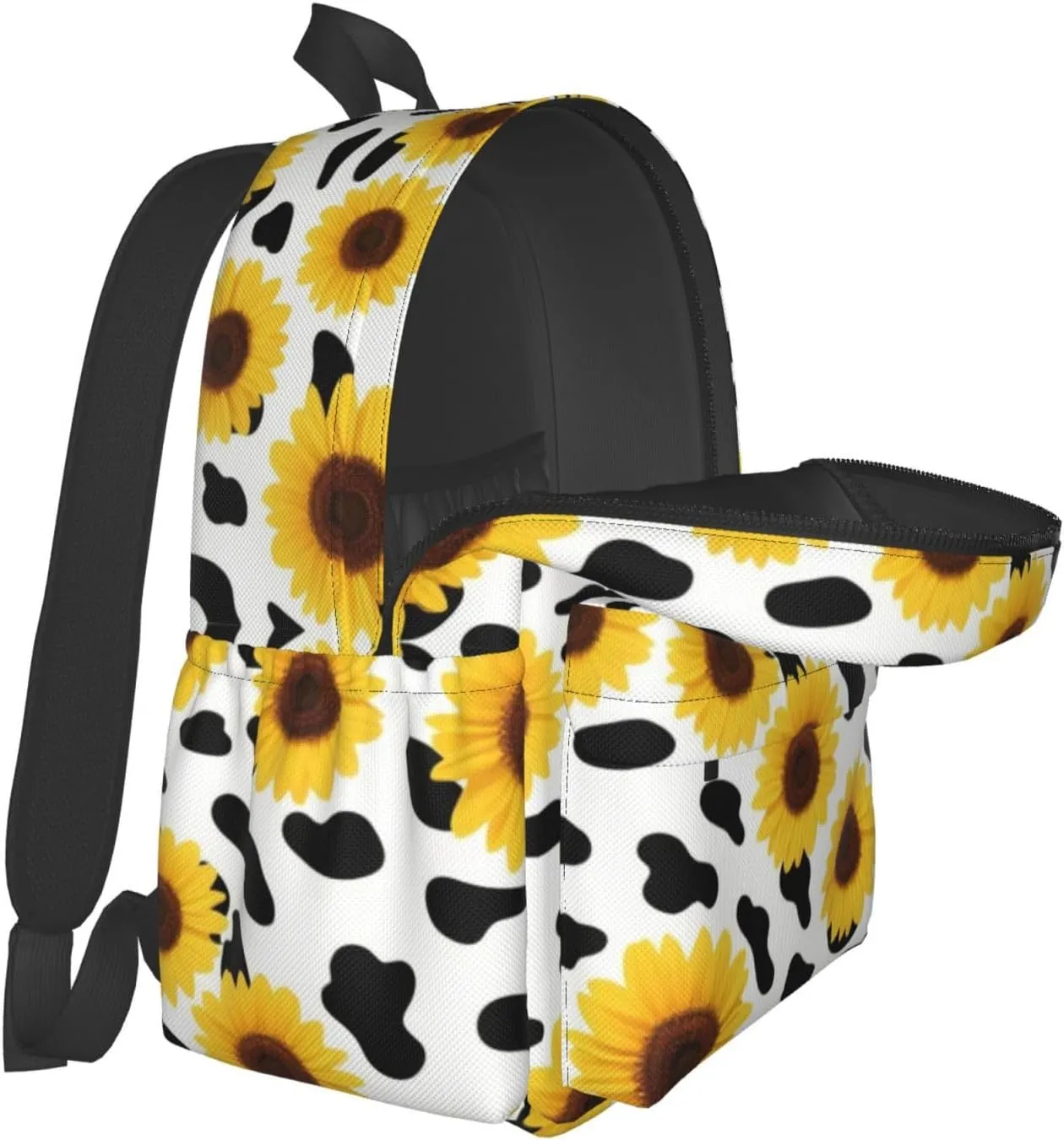 Wavy Sunflower Cow Spot Adult Backpacks 15 Inch Laptop Backpack Travel Bag for Men Women Gifts
