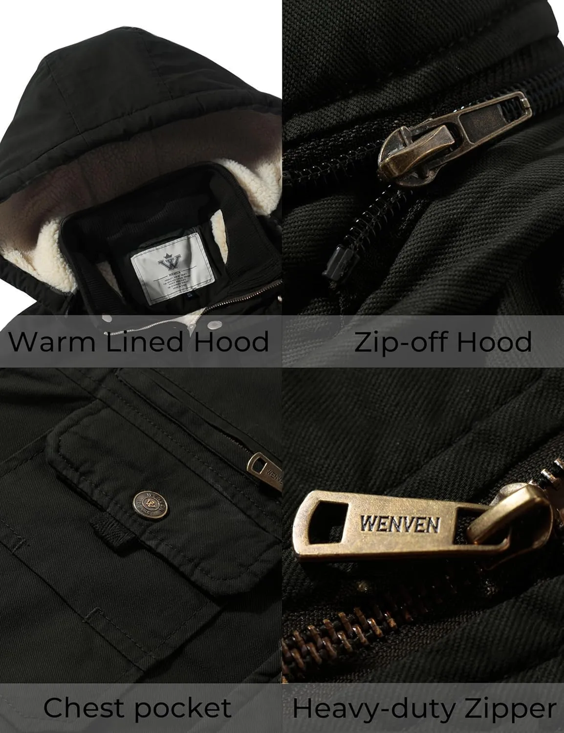 WenVen Men's Winter Sherpa Parka Mid Length Thicken Military Style Warm Jacket with Removable Hood