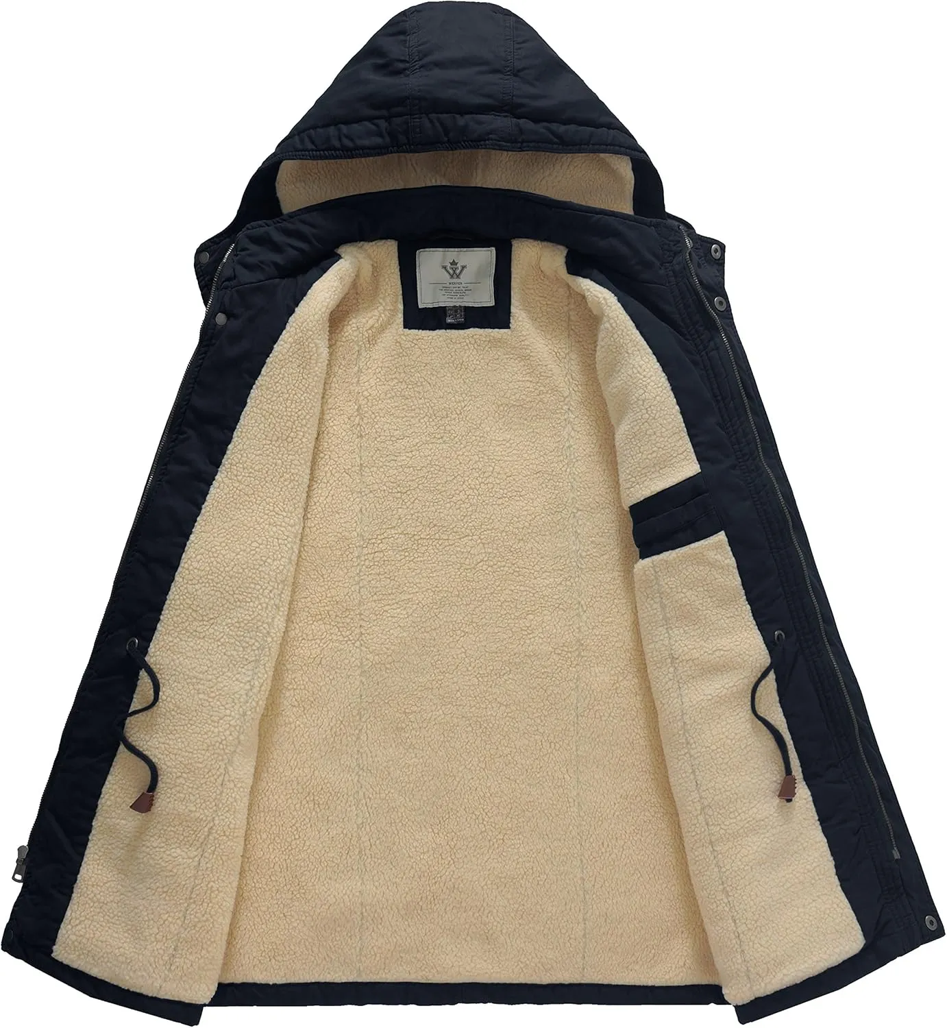 WenVen Men's Winter Sherpa Parka Mid Length Thicken Military Style Warm Jacket with Removable Hood