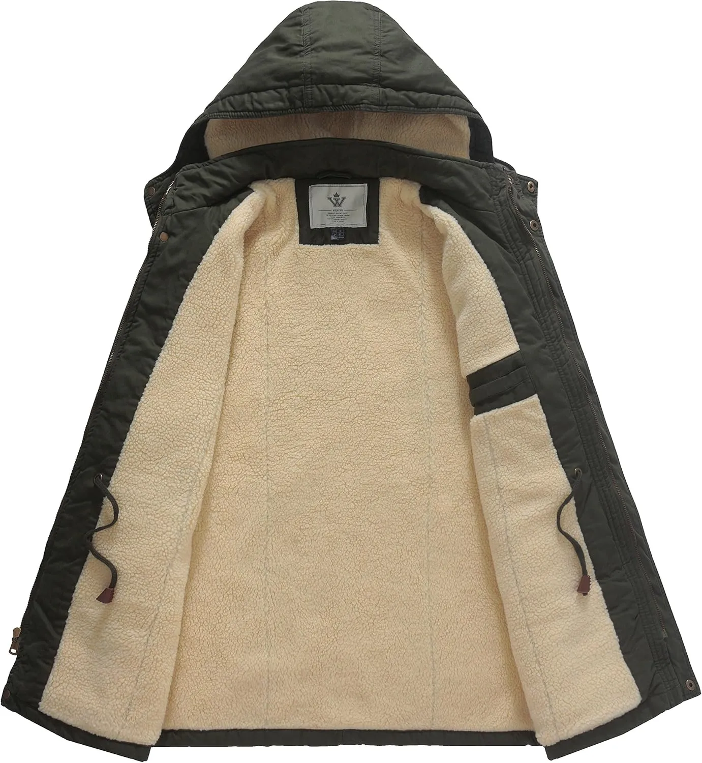 WenVen Men's Winter Sherpa Parka Mid Length Thicken Military Style Warm Jacket with Removable Hood