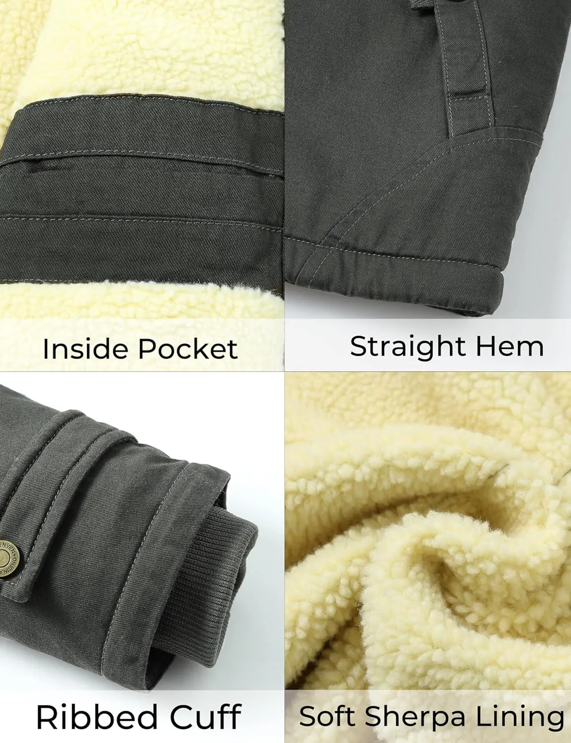 WenVen Men's Winter Sherpa Parka Mid Length Thicken Military Style Warm Jacket with Removable Hood
