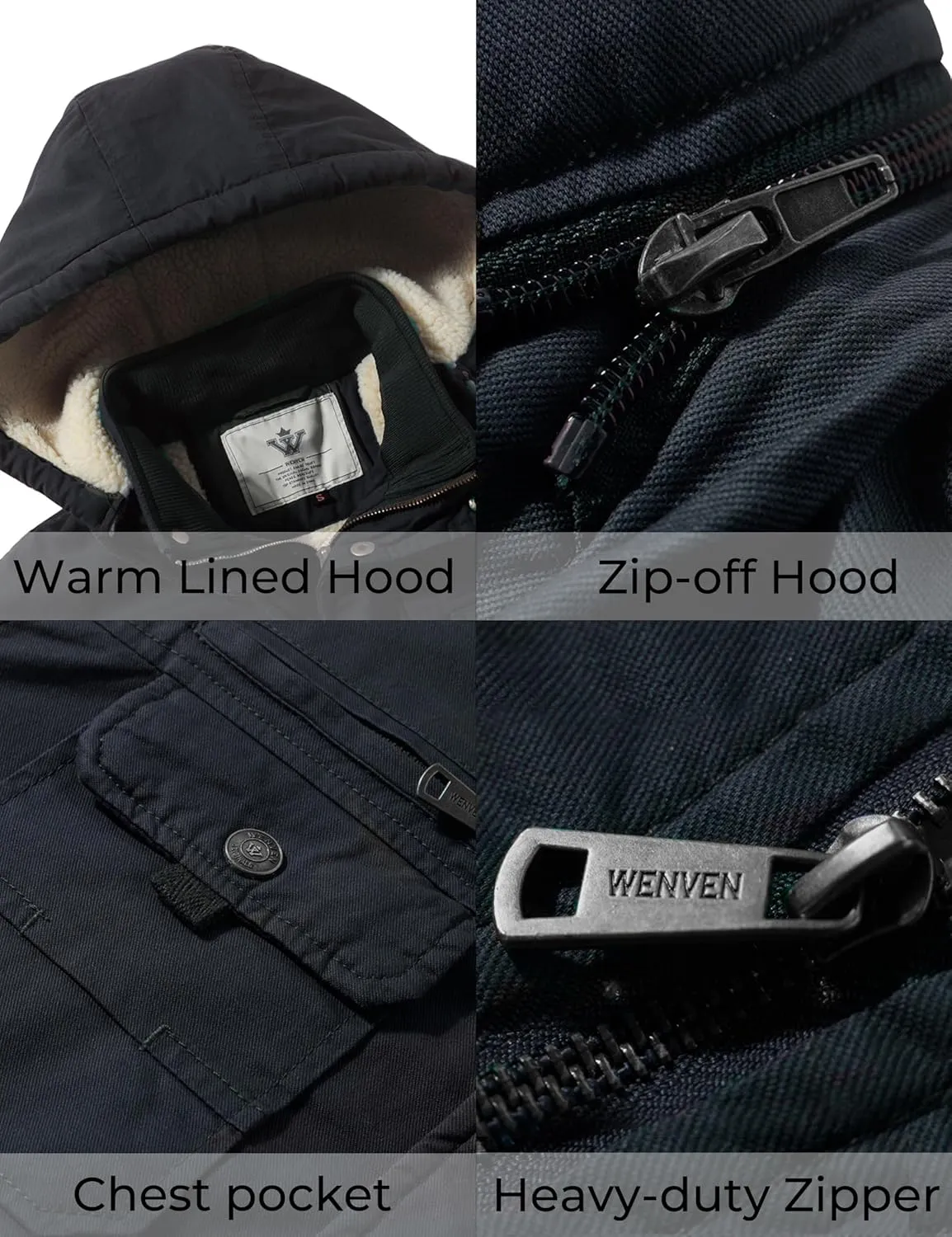 WenVen Men's Winter Sherpa Parka Mid Length Thicken Military Style Warm Jacket with Removable Hood