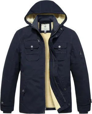 WenVen Men's Winter Sherpa Parka Mid Length Thicken Military Style Warm Jacket with Removable Hood