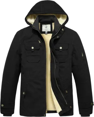 WenVen Men's Winter Sherpa Parka Mid Length Thicken Military Style Warm Jacket with Removable Hood