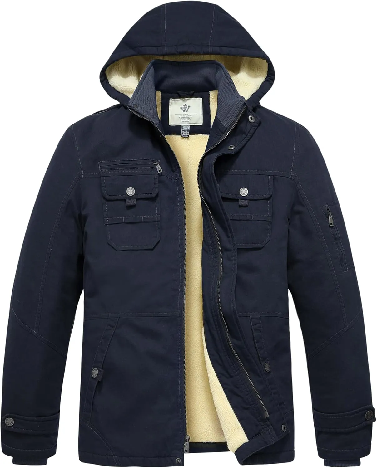 WenVen Men's Winter Sherpa Parka Mid Length Thicken Military Style Warm Jacket with Removable Hood