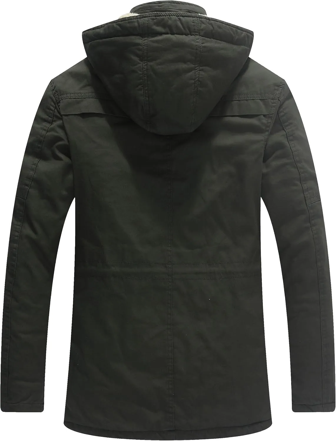 WenVen Men's Winter Sherpa Parka Mid Length Thicken Military Style Warm Jacket with Removable Hood