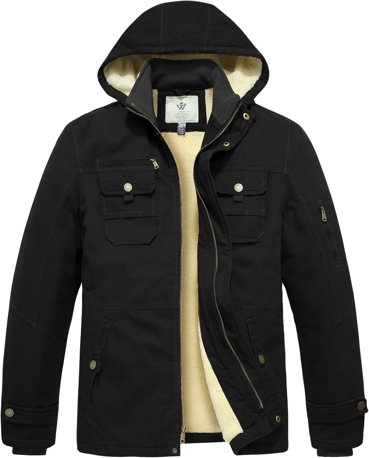 WenVen Men's Winter Sherpa Parka Mid Length Thicken Military Style Warm Jacket with Removable Hood