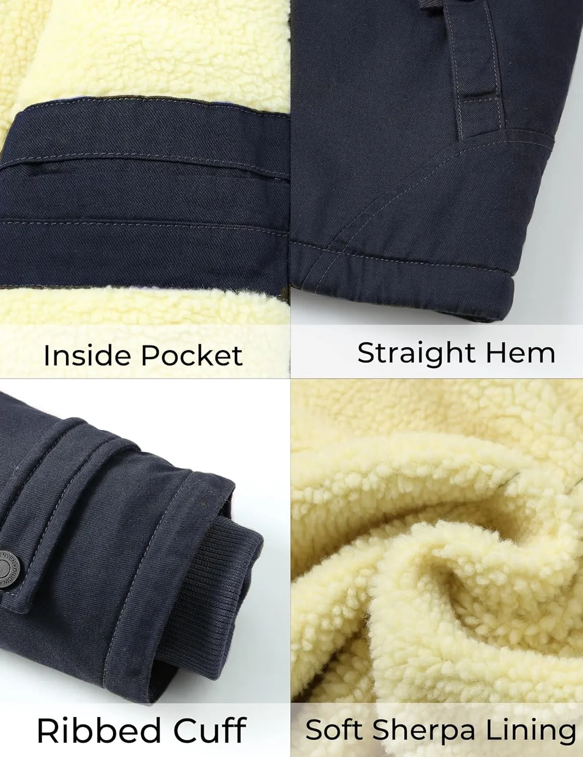 WenVen Men's Winter Sherpa Parka Mid Length Thicken Military Style Warm Jacket with Removable Hood