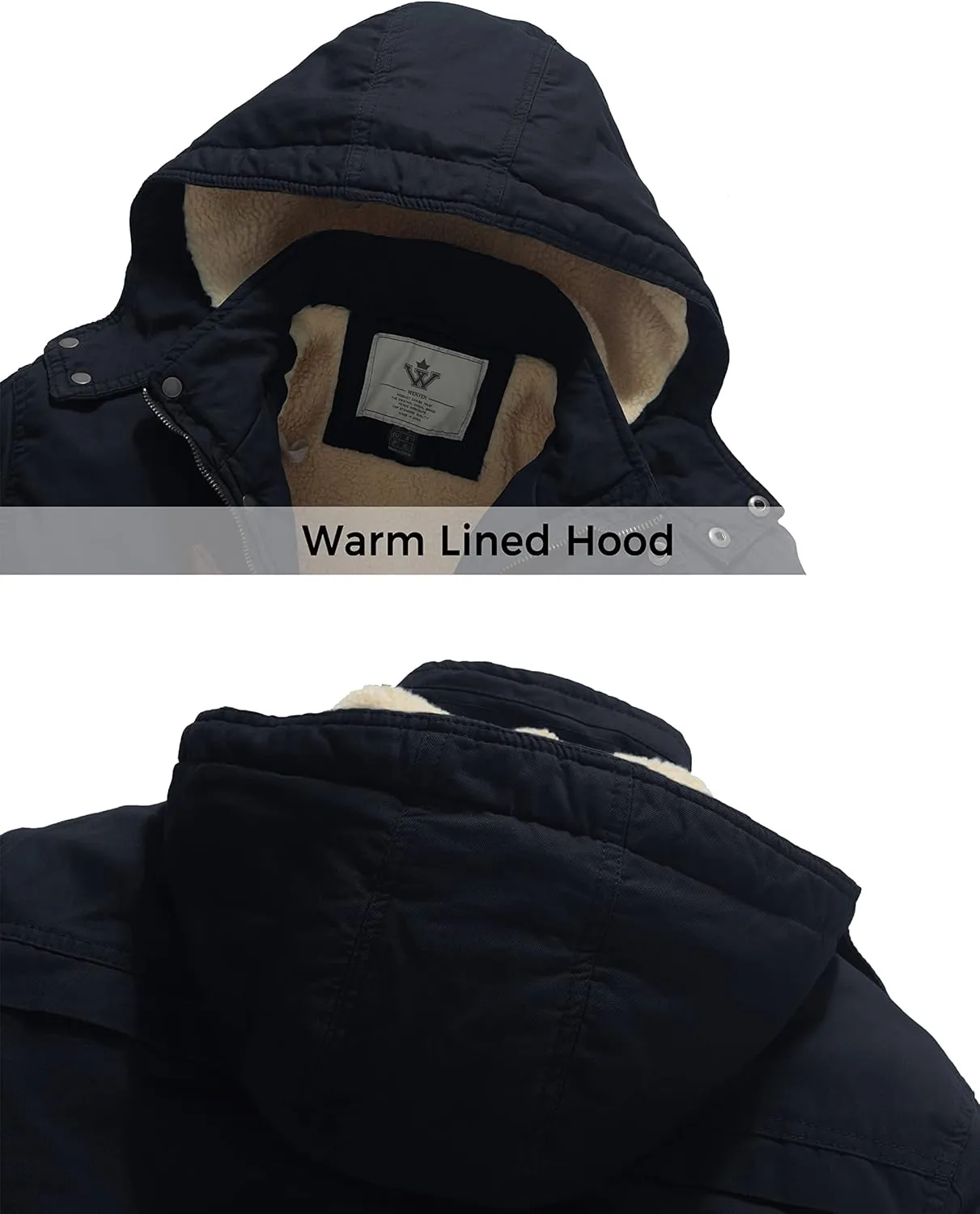 WenVen Men's Winter Sherpa Parka Mid Length Thicken Military Style Warm Jacket with Removable Hood