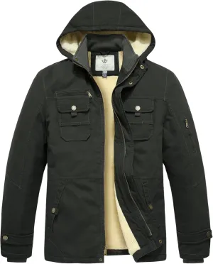WenVen Men's Winter Sherpa Parka Mid Length Thicken Military Style Warm Jacket with Removable Hood