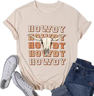 Western Howdy Hat T-Shirt Cowgirl Country Music Vintage Graphic Rodeo Cowboy Women Casual Summer Vacation Tee Tops