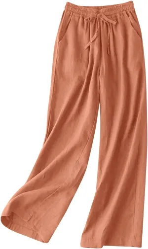 Wide Leg Dress Pants Women's High Waisted Dressy Trousers Linen Palazzo Summer Casual Loose High Waist Long Lounge