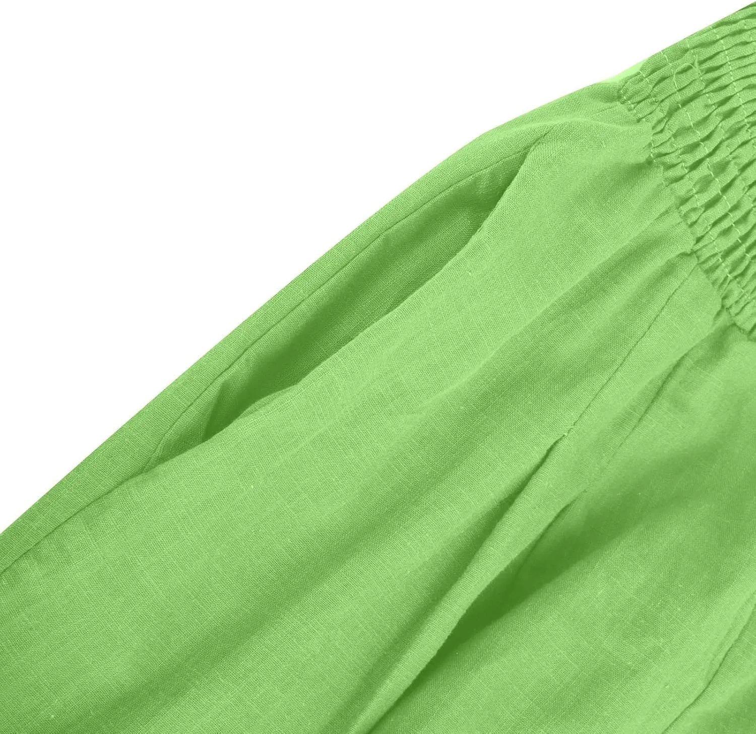 Wide Leg Linen Pants Women Boho Smocked High Waist Palazzo Pants Flowy Summer Vacation Beach Trousers with Pockets