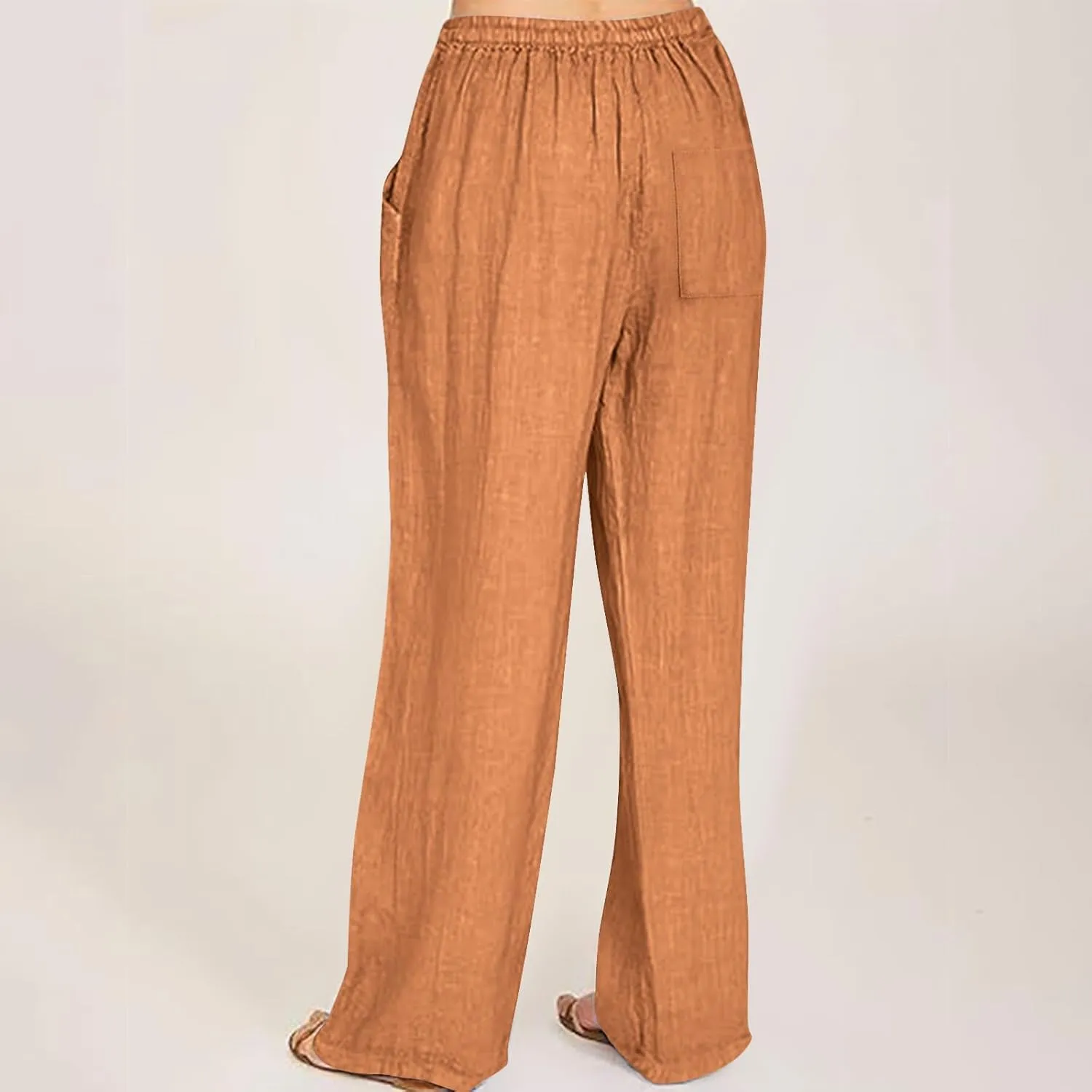 Wide Leg Pants for Women Cotton Linen Casual Summer Loose Drawstring Waist Trousers Summer Palazzo Pant with Pocket