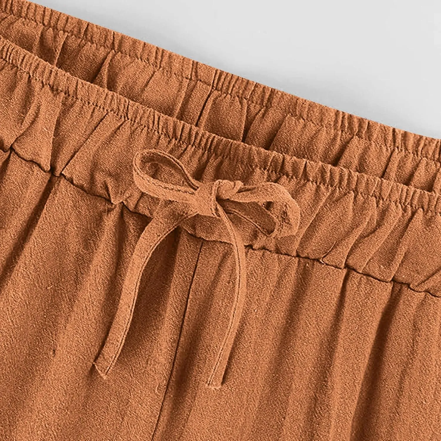 Wide Leg Pants for Women Cotton Linen Casual Summer Loose Drawstring Waist Trousers Summer Palazzo Pant with Pocket