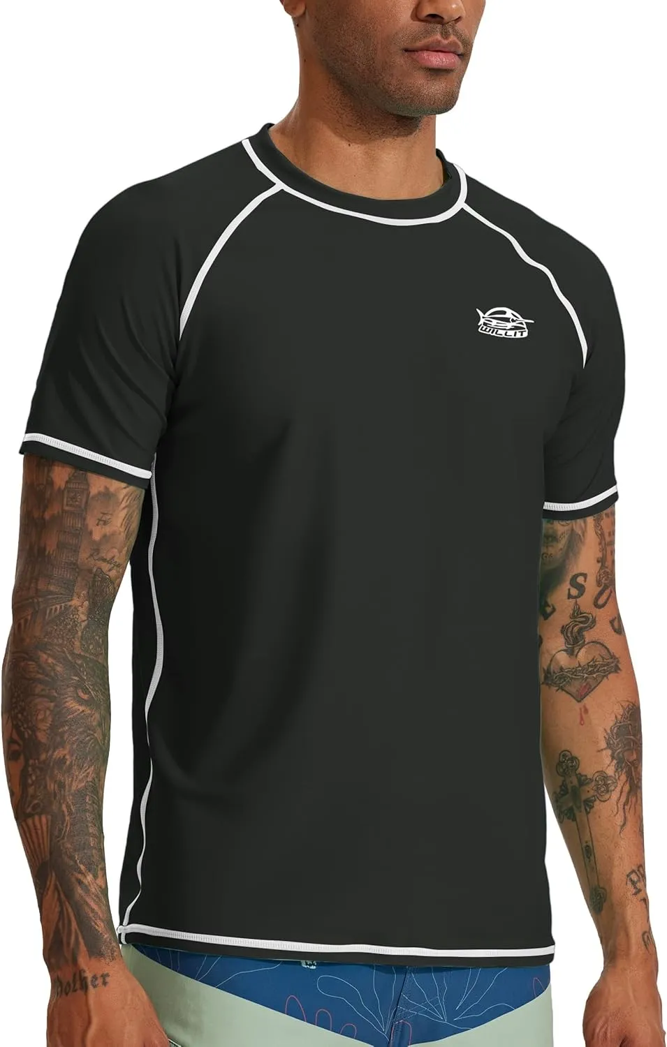 Willit Men's UPF 50  Rashguard Swim Shirt Short Sleeve SPF Sun Protection Quick Dry Water Beach Shirts Fishing Surf Shirt