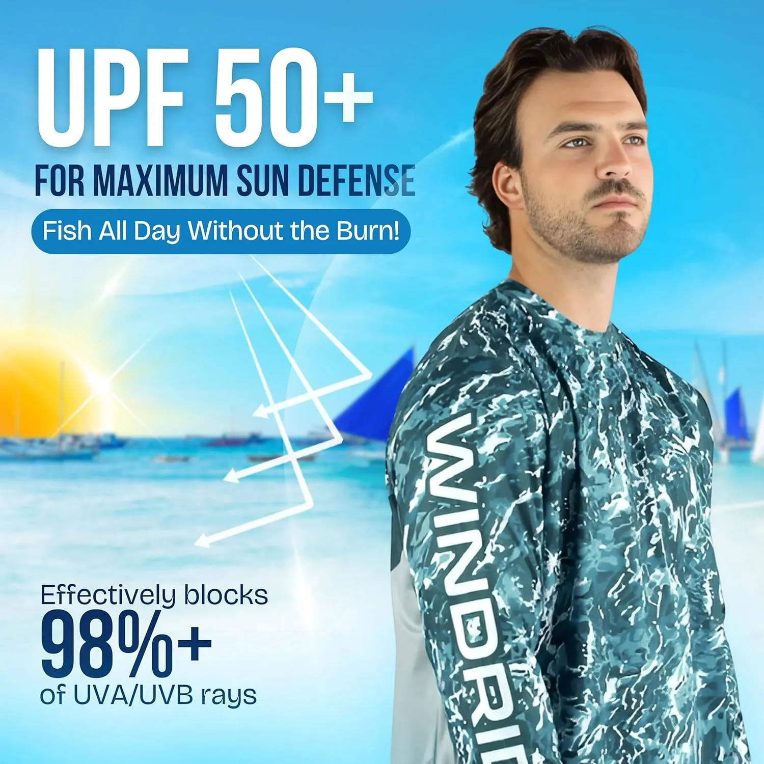 WindRider UPF 50  Sun Protection Long Sleeve Shirts for Men  Rash Guard Mens Swim Shirt for Fishing Swimming & Outdoor Fun