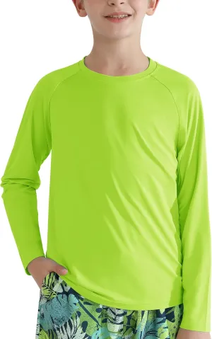 WISREMT Youth Kid Neon Shirt Boy Girl UPF 50  Rash Guard Quick Dry Athletic Long Sleeve T Shirt Sun Protection Water Swim Top