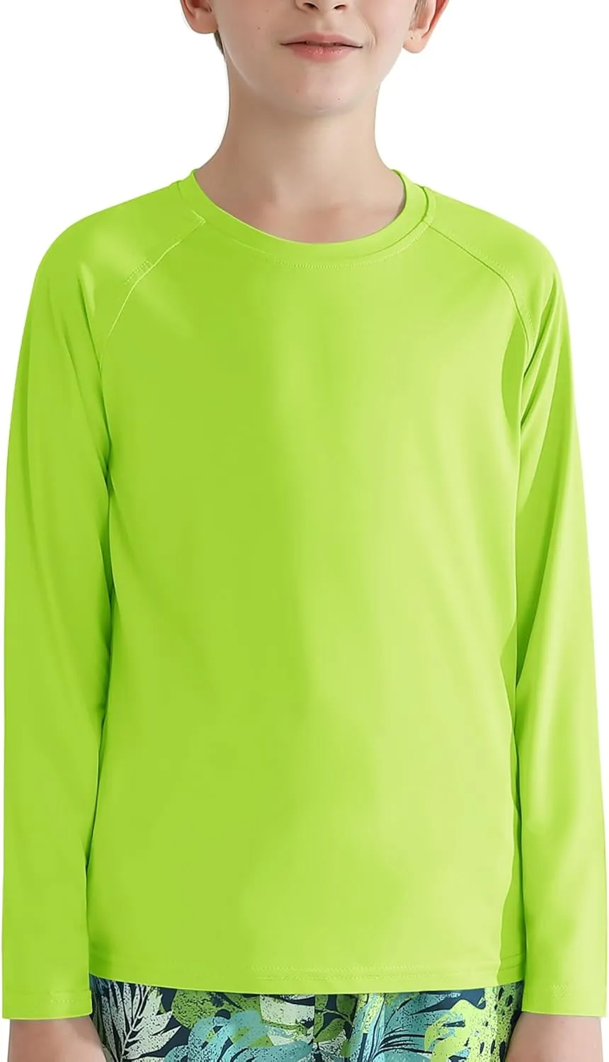 WISREMT Youth Kid Neon Shirt Boy Girl UPF 50  Rash Guard Quick Dry Athletic Long Sleeve T Shirt Sun Protection Water Swim Top