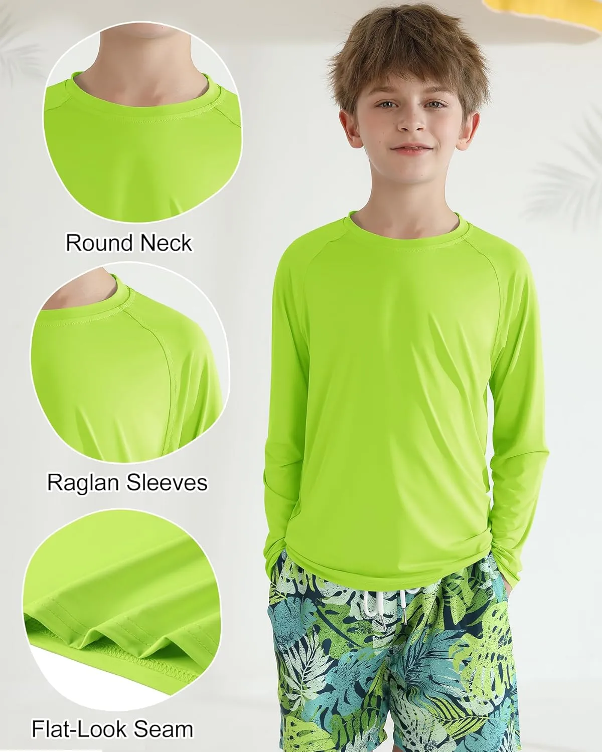 WISREMT Youth Kid Neon Shirt Boy Girl UPF 50  Rash Guard Quick Dry Athletic Long Sleeve T Shirt Sun Protection Water Swim Top