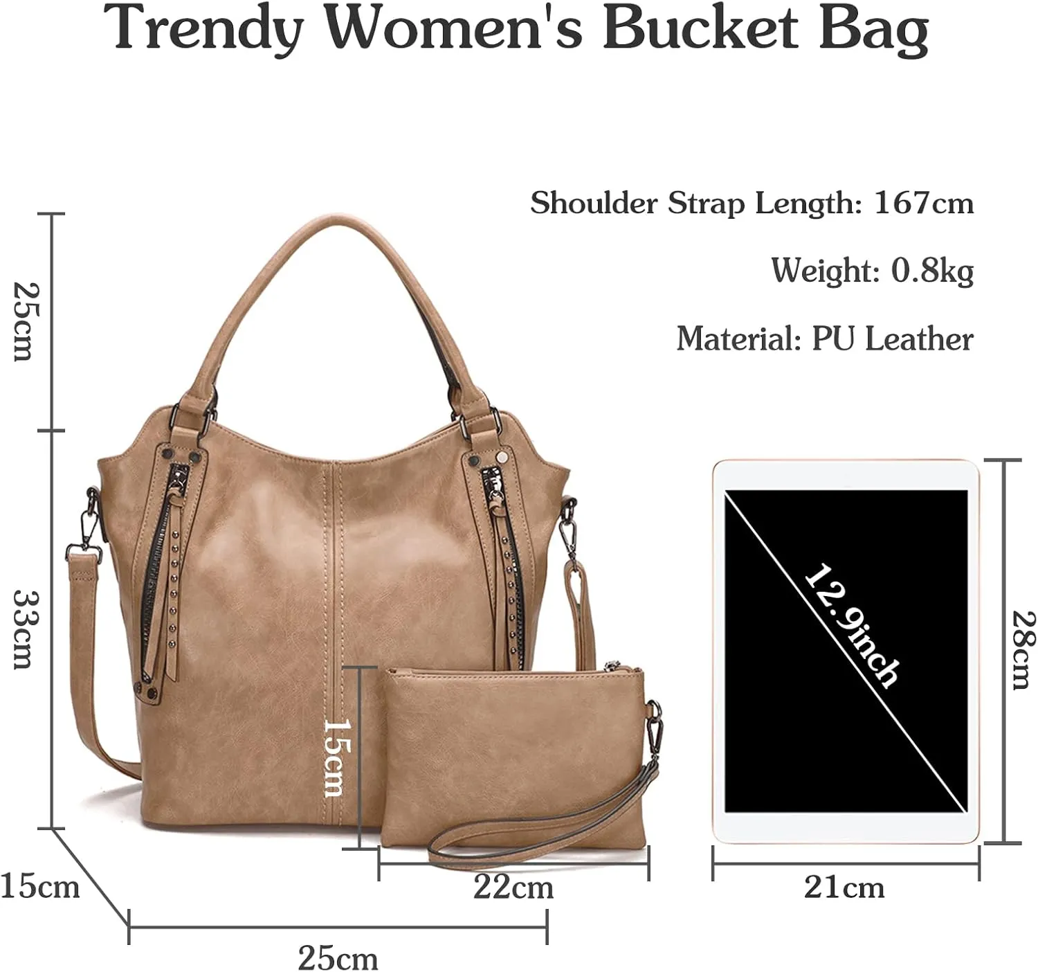 Women 2pcs Set Bucket Bag Handbag Crossbody Top-handle Bags Waterproof