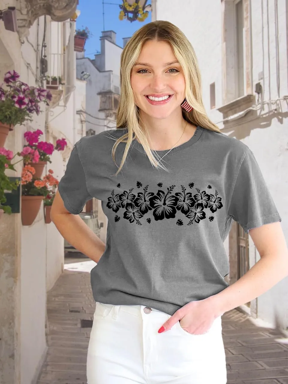 Women Boho Wildflower Shirts Funny Flower Plant T Shirt Cute Daisy Graphic Tees Short Sleev Vacation Tops