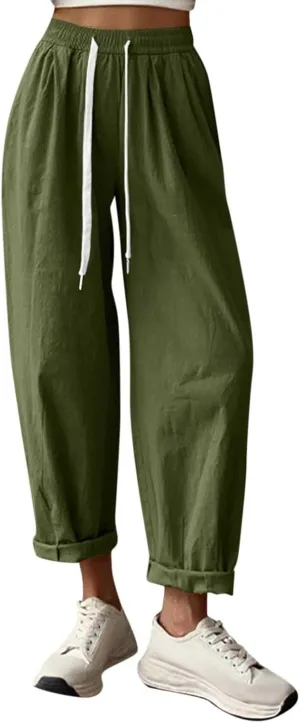 Women Casual High Waist Pants Summer Solid Long Palazzo Pants Beach Trousers Loose Business Work Office Trousers