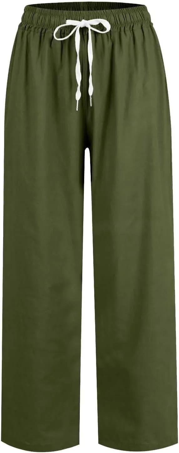 Women Casual High Waist Pants Summer Solid Long Palazzo Pants Beach Trousers Loose Business Work Office Trousers