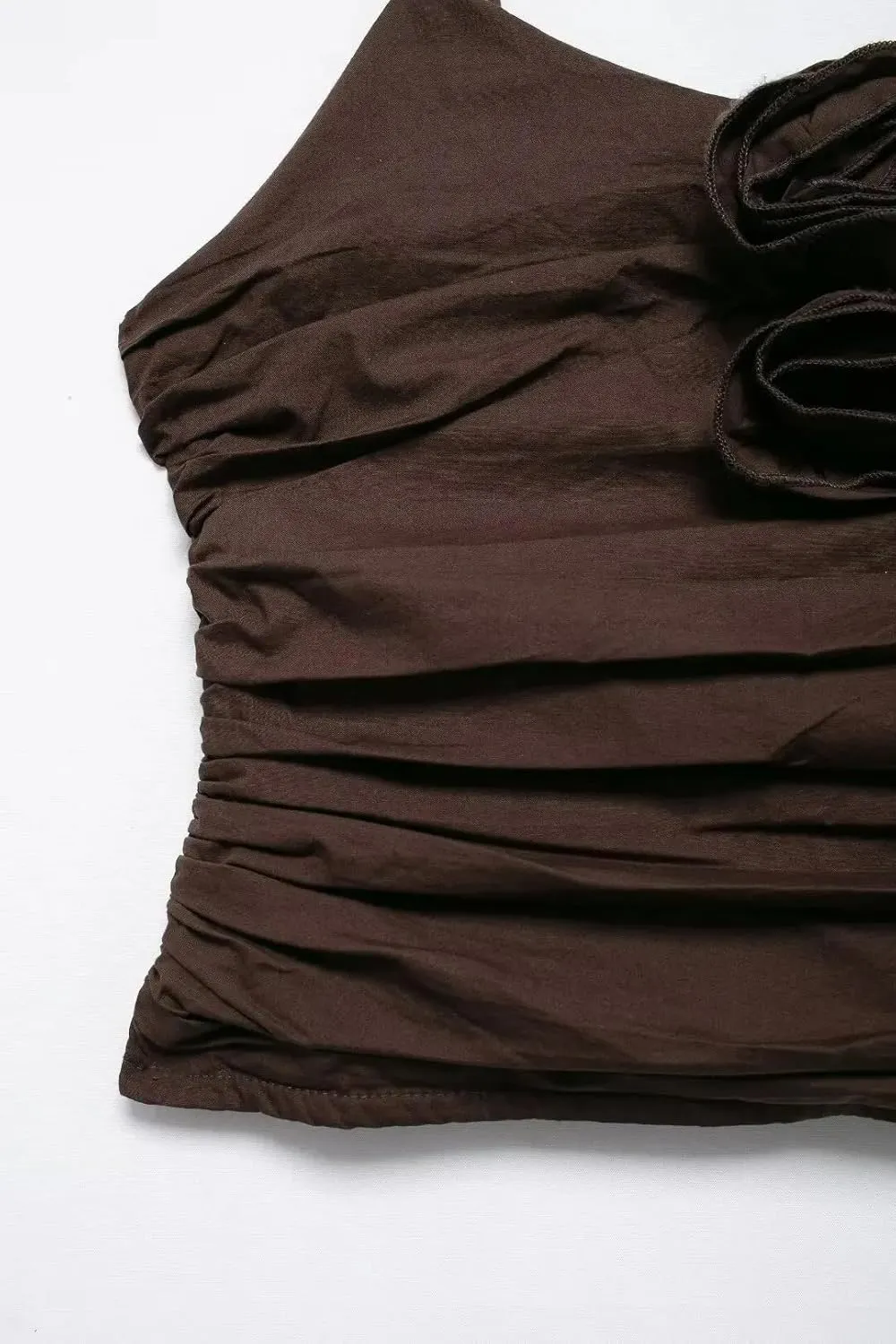 Women Floral Pleated Camisole Backless Sleeveless Tanks Slim Thin Crop Top