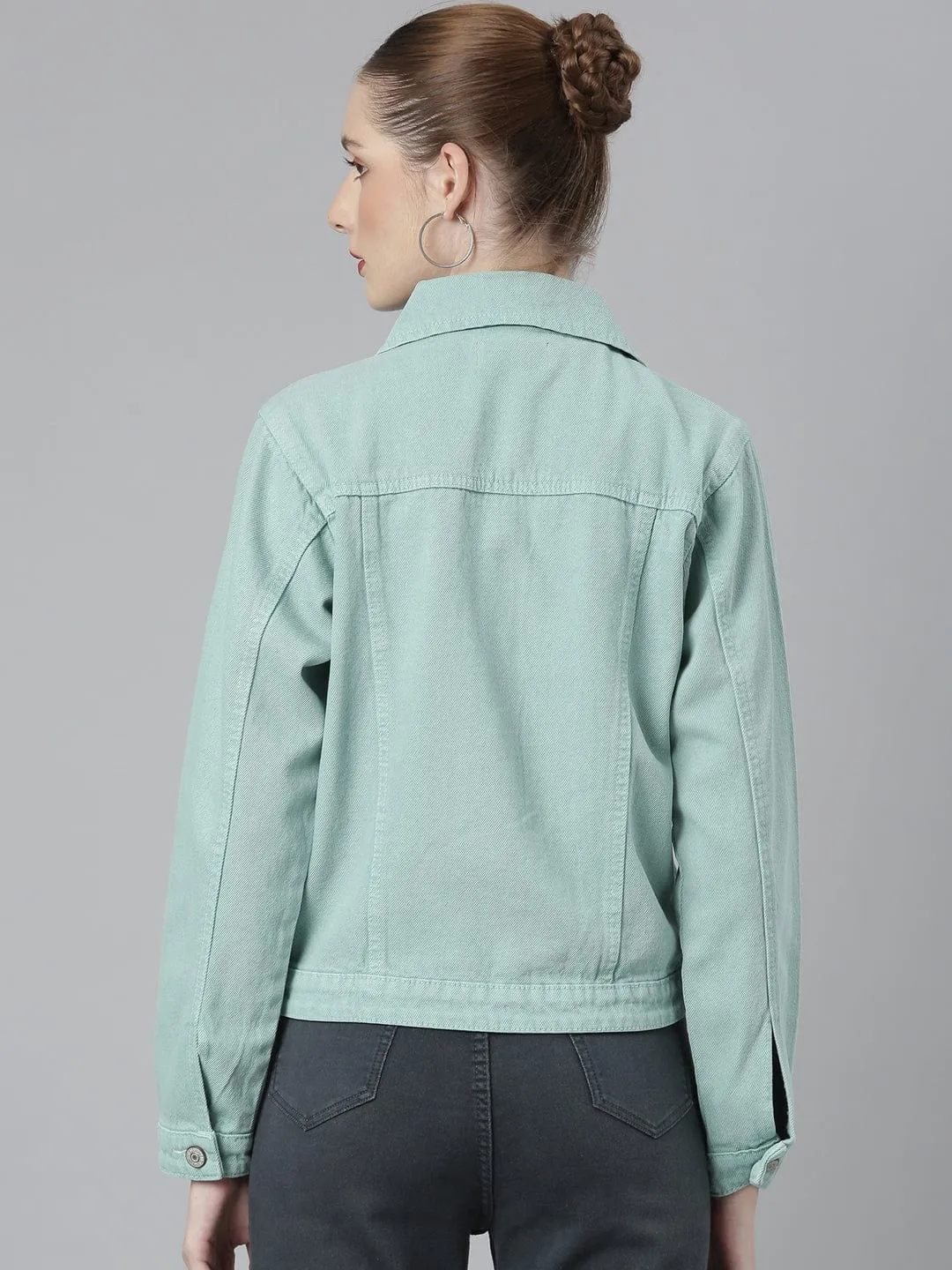 Women Green Windcheater Denim Jacket