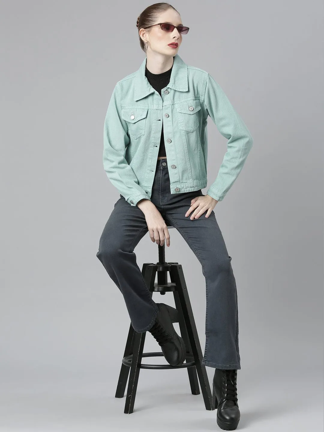 Women Green Windcheater Denim Jacket