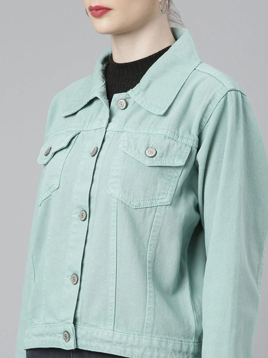 Women Green Windcheater Denim Jacket