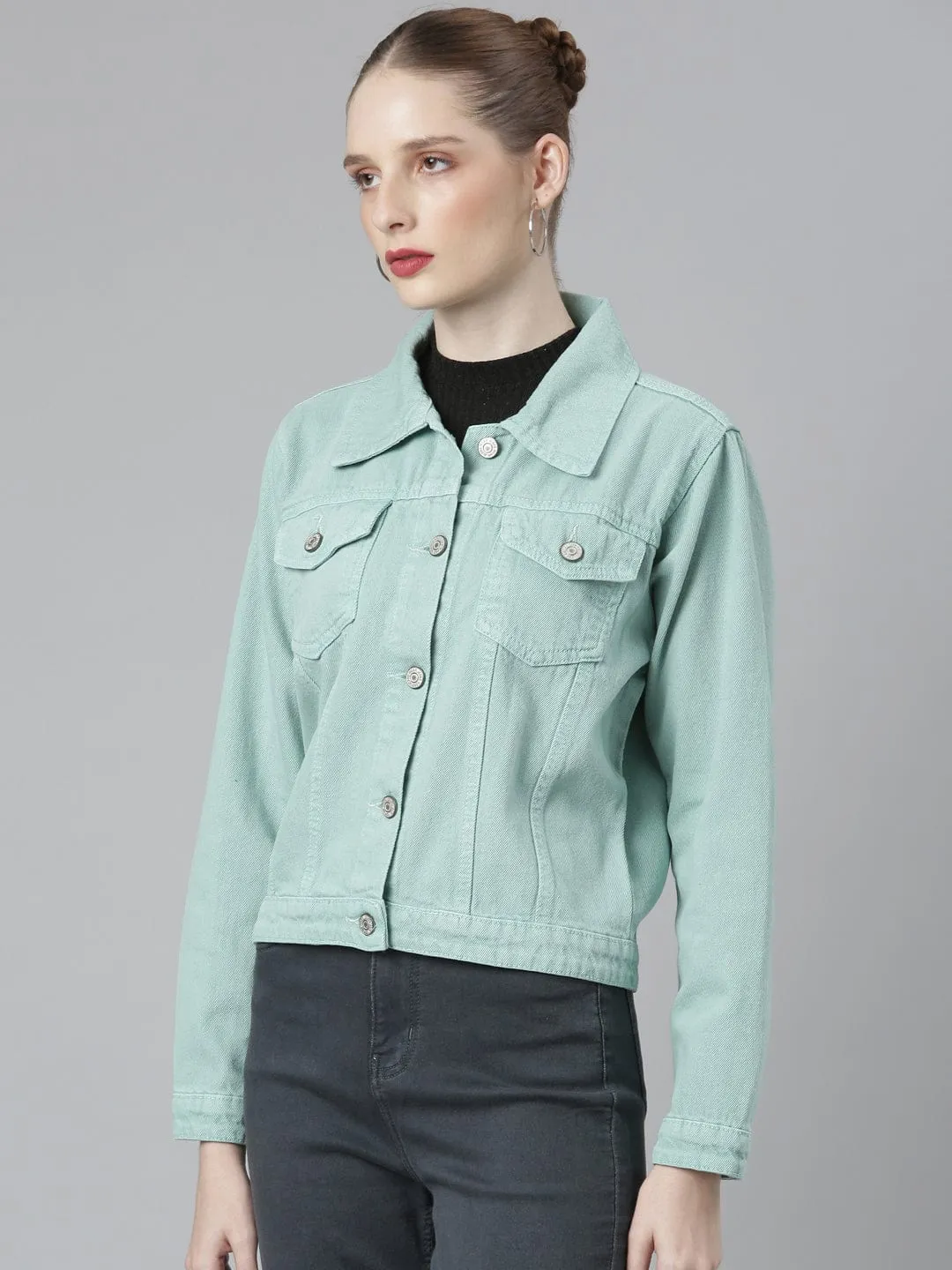 Women Green Windcheater Denim Jacket