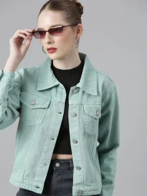Women Green Windcheater Denim Jacket
