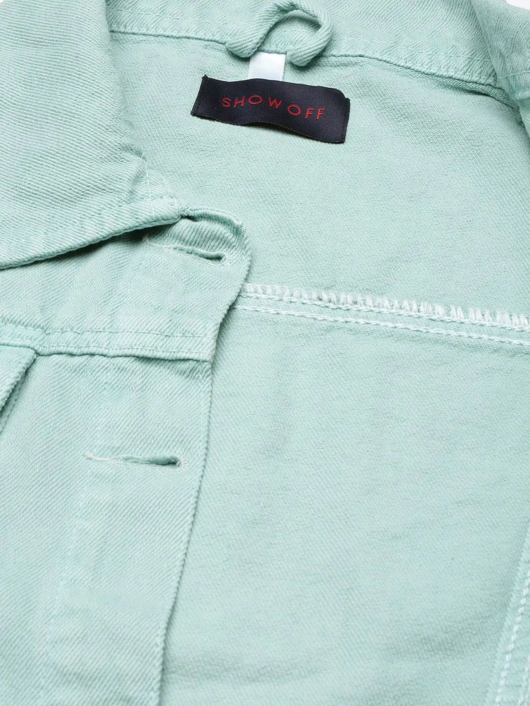 Women Green Windcheater Denim Jacket