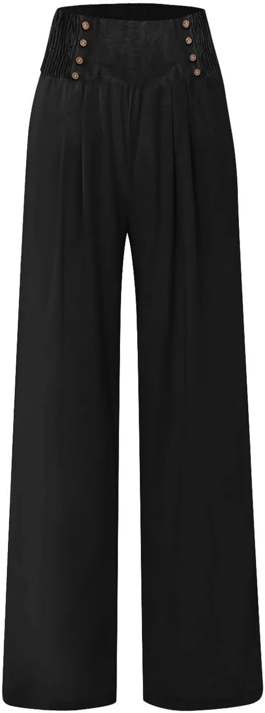 Women Linen Palazzo Pants Summer Trendy Wide Leg High Waist Casual Lounge Pant 2025 Beach Travel Vacation Outfits