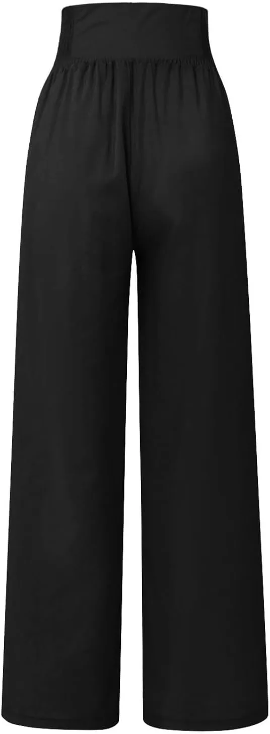 Women Linen Palazzo Pants Summer Trendy Wide Leg High Waist Casual Lounge Pant 2025 Beach Travel Vacation Outfits