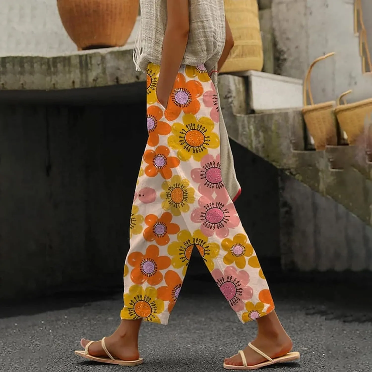 Women Linen Pants Summer Casual Drawstring Pants Business Work Casual Palazzo for Women Palazzo